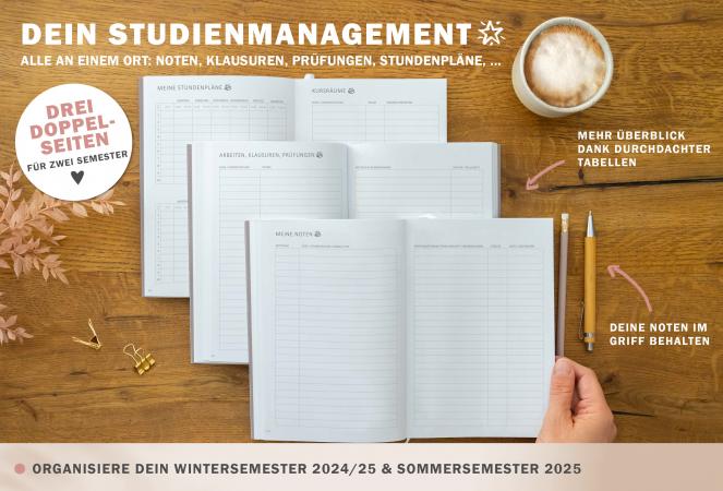 Stundenpläne Studienplaner für Studienjahr 2024 2025, Terminkalender Wintersemester & Sommersemester, eine Woche zwei Seiten, rosa